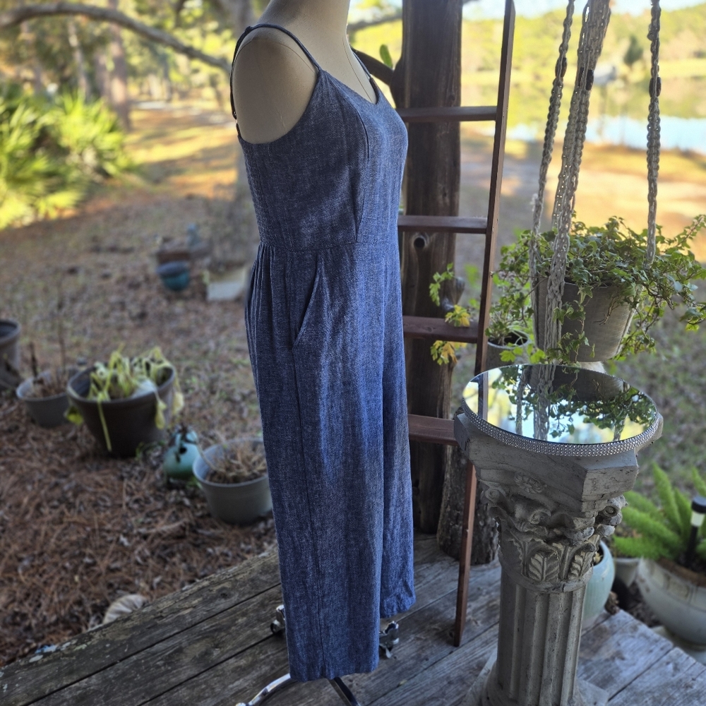 Old Navy Indigo Blue Linen Blend Jumpsuit Size Medium - Picture 5 of 17